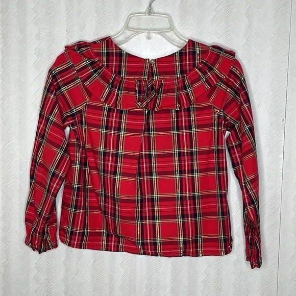 ❤️ CREWCUTS Kids Girls' ruffle cotton poplin top in tartan Blouse Size L - Picture 3 of 5